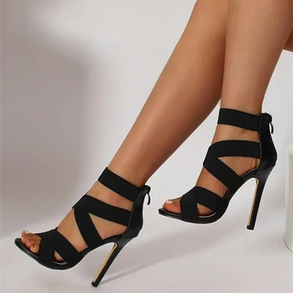Sandalias de tacón alto con punta abierta para mujer, estilo europeo y americano, holgadas, con cinturón y colores sólidos.