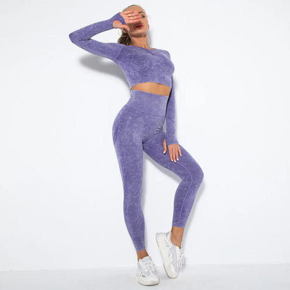 Conjunto de gimnasio con top corto sin costuras para mujer, conjunto de entrenamiento de yoga, ropa deportiva, leggings push up, chándal