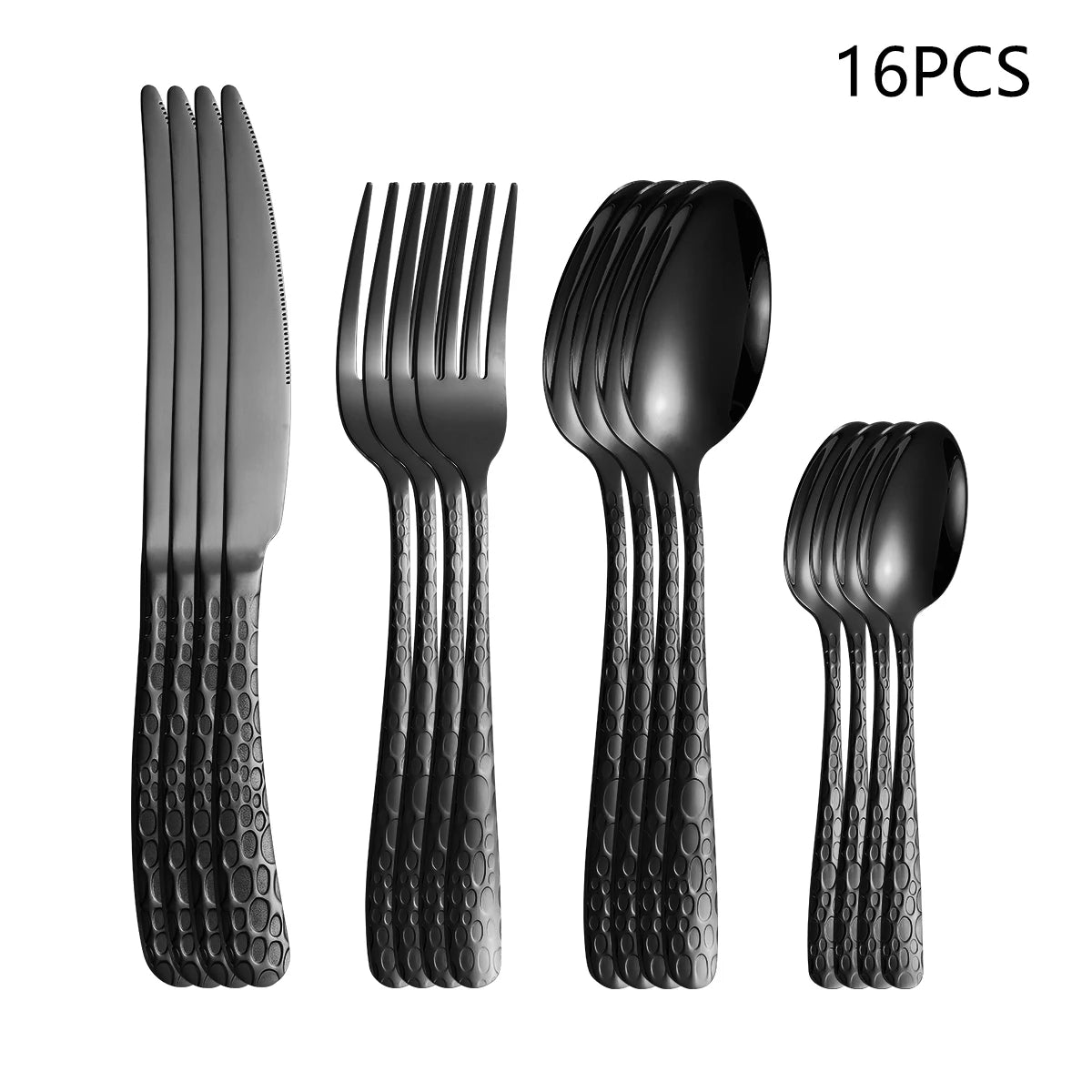 Juego de cubiertos de acero inoxidable negro de 4/6/16/24 piezas, cuchillo, tenedor y cuchara, utensilios de cocina para el hogar, vajilla para cenas navideñas
