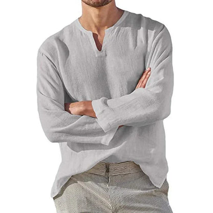 Camisa de lino para hombre 2025, transpirable, color sólido, manga larga, estilo Harajuku, informal, camisa hawaiana, tallas grandes S-5XL