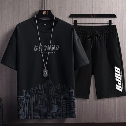 Conjunto informal de dos piezas para hombre, camiseta de manga corta y pantalones cortos, estilo veraniego, ropa deportiva y elegante.