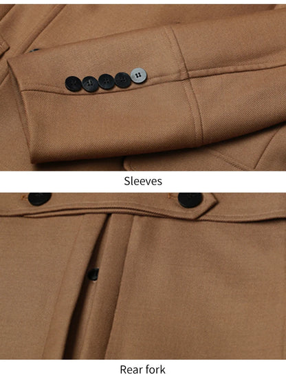 Worsted pure wool coat for men super long, knee length double breasted thickened and warm classic business wool coat for men