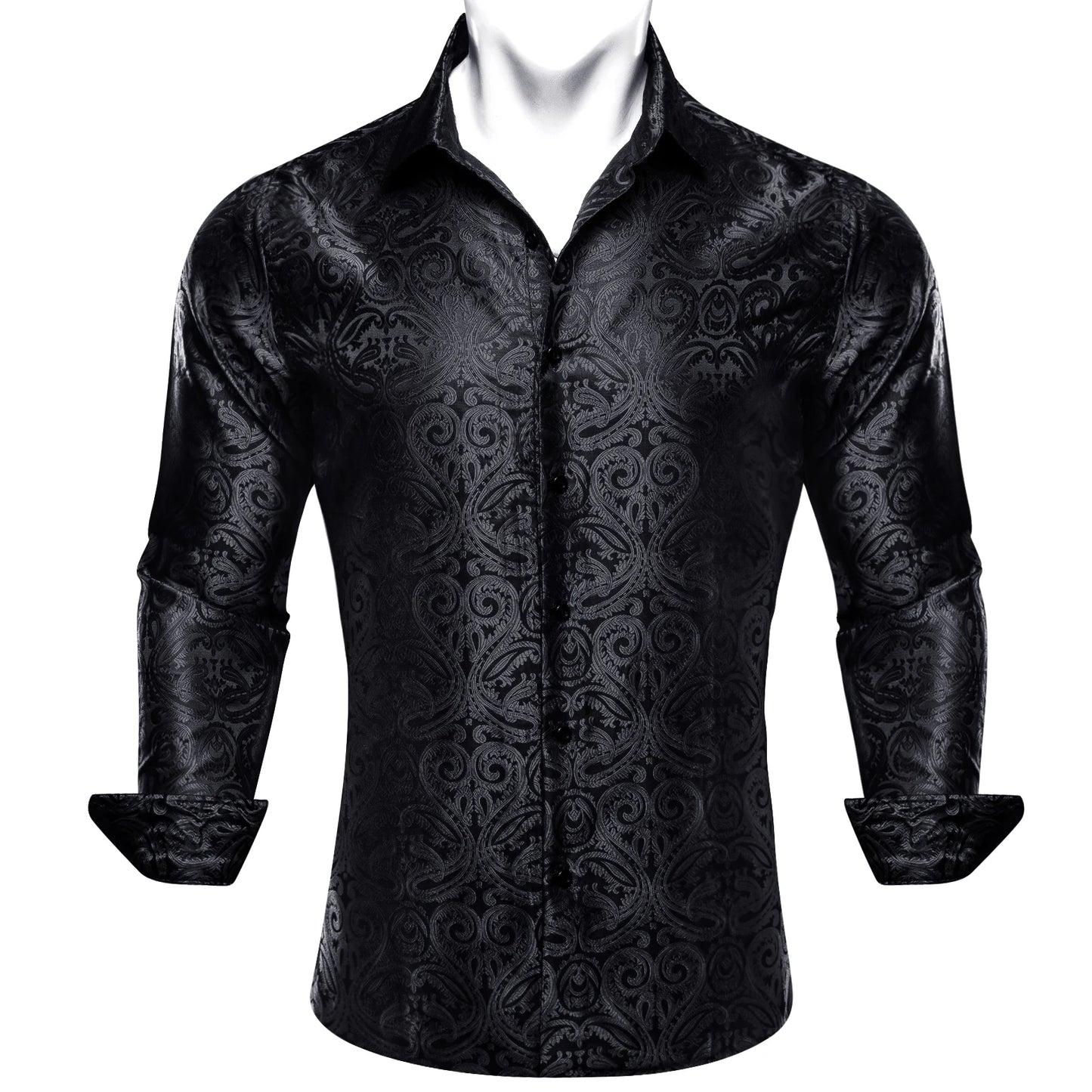 Camisas de seda de diseño para hombre en azul, dorado, verde, rojo, blanco y negro. Estampado cachemir bordado. Corte ajustado. Blusas casuales de manga larga.