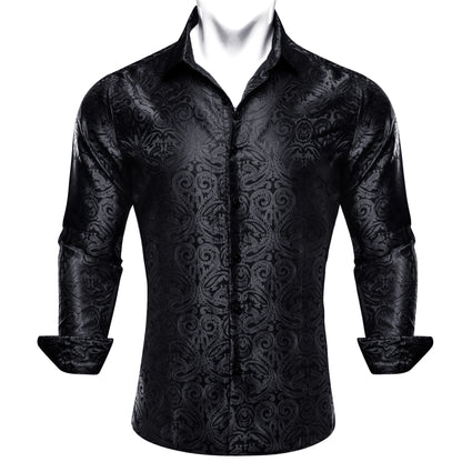 Camisas de seda de diseño para hombre en azul, dorado, verde, rojo, blanco y negro. Estampado cachemir bordado. Corte ajustado. Blusas casuales de manga larga.