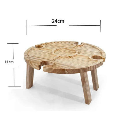 Mesa de picnic plegable de madera para exteriores con soporte para copas, 2 en 1, redonda, para escritorio y copas de vino, mesa plegable para fiestas en el jardín.