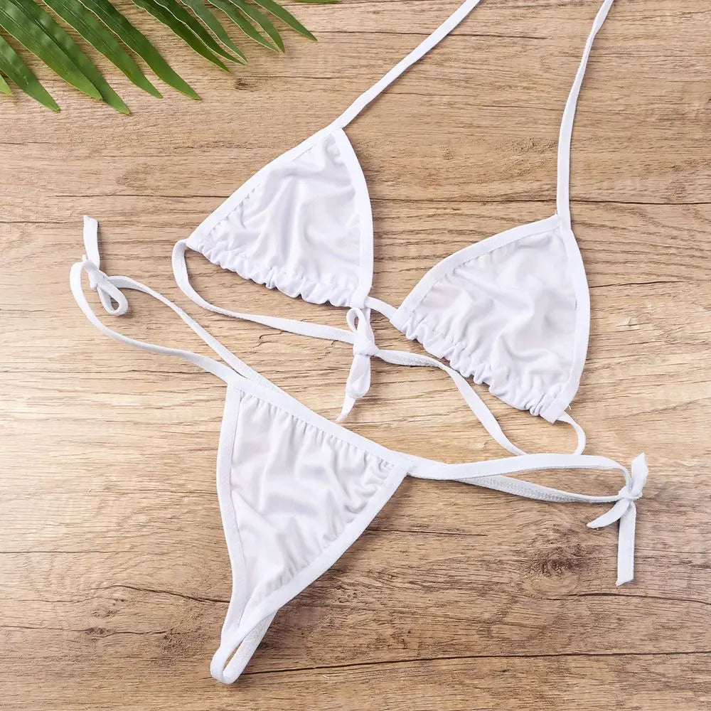 Conjunto de lencería sexy para mujer, top corto, sujetador y braguita, color liso, push up, tanga transparente