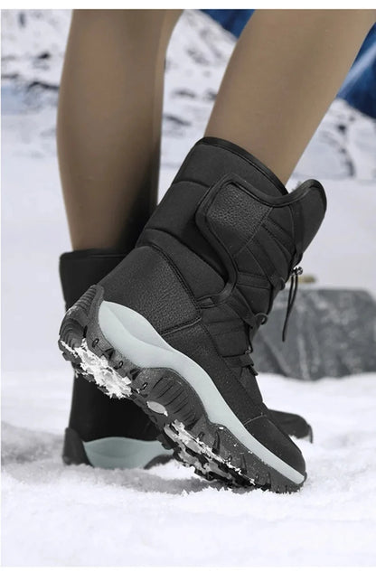 Nuevas botas de nieve cálidas de felpa para hombre, botas altas de invierno para hombre, botas de moto impermeables de invierno, botas de senderismo antideslizantes para exteriores para hombre.
