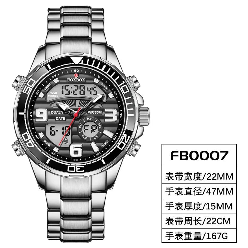 Relojes digitales Foxbox para hombre, reloj de pulsera deportivo de cuarzo de lujo superior, reloj de pulsera de acero militar resistente al agua, reloj de pulsera de cuarzo, reloj para hombre