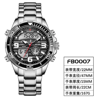 Relojes digitales Foxbox para hombre, reloj de pulsera deportivo de cuarzo de lujo superior, reloj de pulsera de acero militar resistente al agua, reloj de pulsera de cuarzo, reloj para hombre