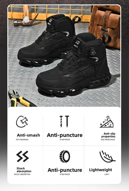 Zapatos de seguridad de caña alta para hombre con botón giratorio, resistentes a impactos y perforaciones, zapatillas de moda para hombre, calzado de seguridad profesional.