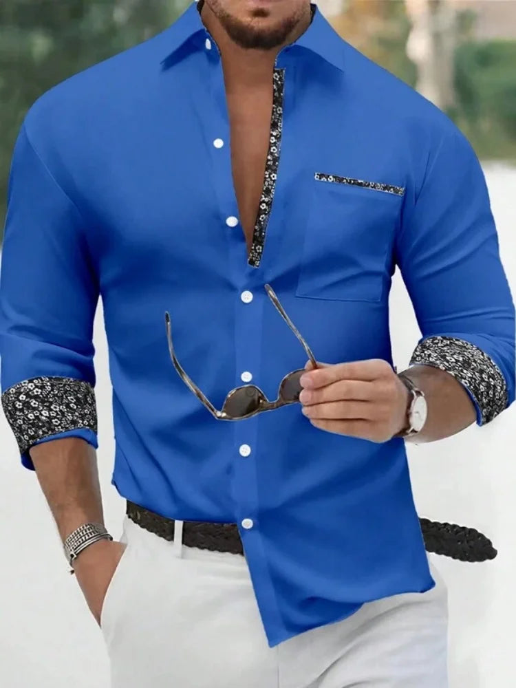 Autumn Quality Men's Long Sleeve Shirt Lapel Business Casual Pocket Shirt Style Office Shirt