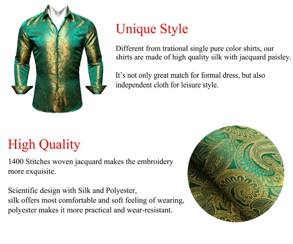 Camisas clásicas negras estampadas y bordadas para hombre, solapa de seda, manga larga, corte formal exquisito, ideales para eventos de negocios y fiestas. Barry.Wang CY-0407