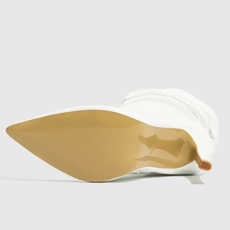 Botines Eilyken de charol con tacón alto y fino para mujer, botines cortos plisados ​​con cremallera, para banquetes y bailes de graduación.