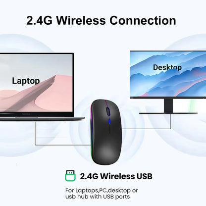 Ratón inalámbrico RGB de 2,4 GHz, recargable, silencioso, USB, para juegos, 1600 DPI, para PC, portátil, Macbook Pro