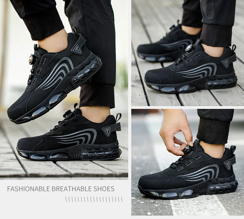 Zapatos de seguridad nuevos con botón giratorio para hombre, zapatos de trabajo antiimpacto y antiperforación, zapatos deportivos de moda para hombre y zapatos de seguridad profesionales.