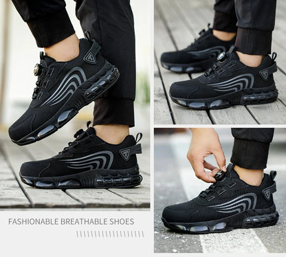 Zapatos de seguridad nuevos con botón giratorio para hombre, zapatos de trabajo antiimpacto y antiperforación, zapatos deportivos de moda para hombre y zapatos de seguridad profesionales.