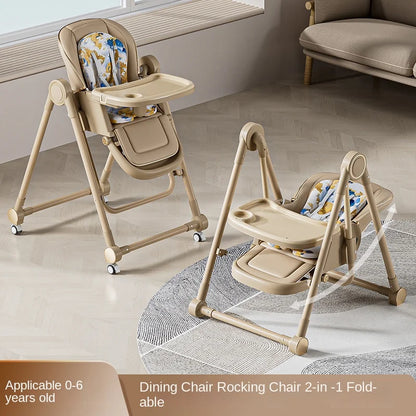 Silla de comedor multifunción para niños, ajustable, 2 en 1, con rueda cardán suave, plegable, reclinable, trona para bebé