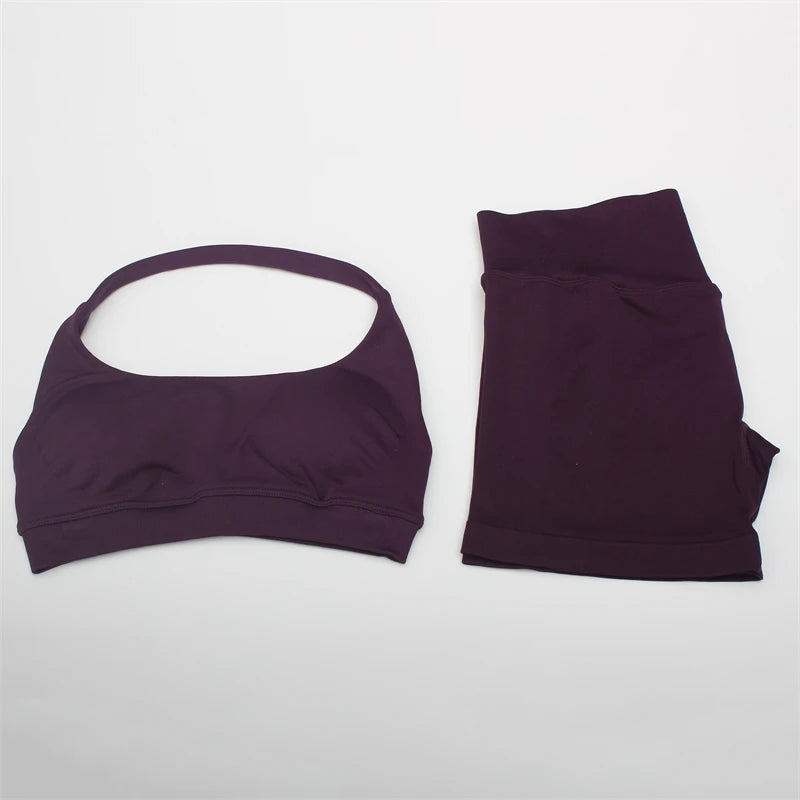 Women's Electric Blue Blossom High Stretch Top Sports Bra Shorts Set Comfortable Gym Workout Yoga Active Wear Impact Outfit
