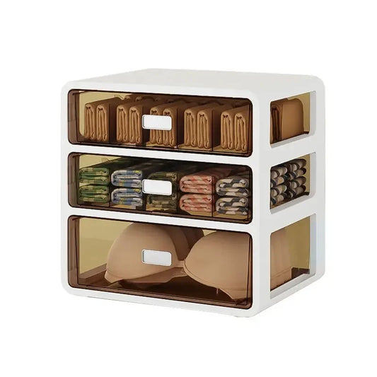 Caja de almacenamiento para ropa interior, tipo cajón, compartimentos para guardarropa doméstico, organizador tres en uno para sujetadores, ropa interior y calcetines.