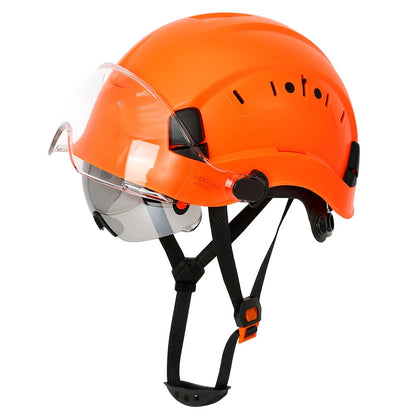 Casco de seguridad con patrón de fibra de carbono y gafas de doble visera para ingenieros, casco de seguridad CE ANSI ABS, gorra de trabajo industrial, rescate