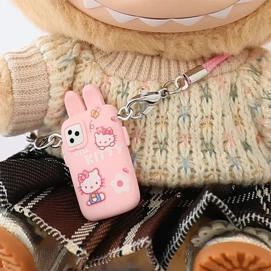 Accesorios para Labubu Accesorios para Crybaby Bolso para cámara de teléfono estilo dibujos animados Accesorios para muñecos de peluche Colgante Abanico Regalo de cumpleaños