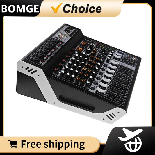 Interfaz de mezclador de audio de potencia, consola de mezclas USB Bluetooth de 6 canales con alimentación fantasma de 48 V, tablero de sonido para música para PC, escenario, DJ y estudio.