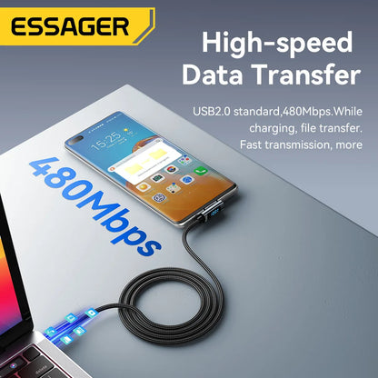 Cable USB C a tipo C Essager PD100W, cable de carga rápida con codo de 90 grados y pantalla para iPhone 15, Huawei, Samsung y MacBook Pro.