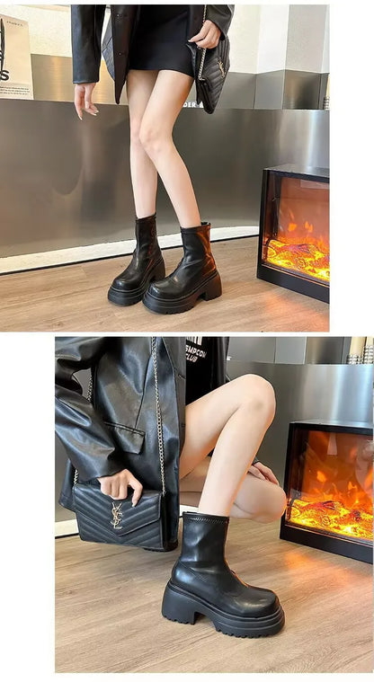 Botines con plataforma para mujer, con aumento de altura, elásticos, adelgazantes, modernos, para otoño e invierno