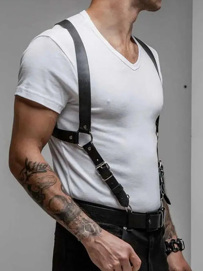 Arnés de pecho de cuero sintético para hombre, tirantes ajustables, arnés corporal bondage, accesorios de ropa gótica, moda