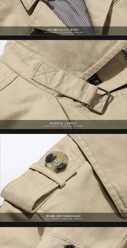 Cortavientos de negocios para hombre, estilo otoño-invierno, corte holgado, largo, color liso, informal, de algodón, con cuello vuelto.