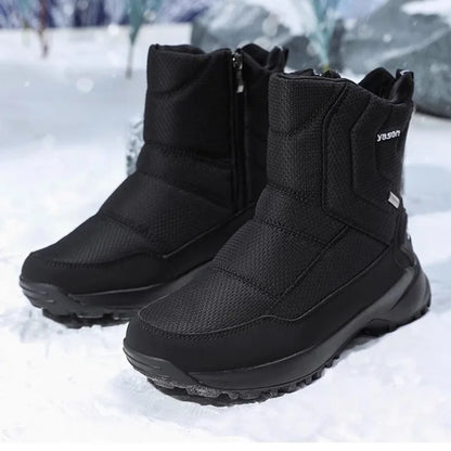 Botas de invierno para hombre 2025, botas de nieve para exteriores, cálidas, de felpa, gruesas, impermeables, antideslizantes, hasta media pantorrilla, zapatos de invierno para hombre