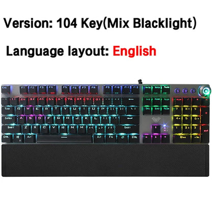 Teclado mecánico para juegos AULA F2088 de 104 teclas con cable, retroiluminado, de metal, anti-efecto fantasma, inglés, hebreo, ruso, español, árabe y coreano.