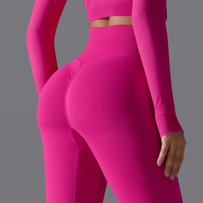 Leggings deportivos de yoga para mujer, sin costuras, cintura alta, elásticos, color sólido, para gimnasio, correr, secado rápido, realce y efecto moldeador.