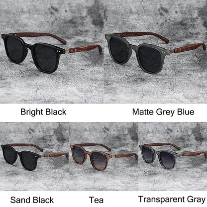Gafas de sol modernas con vetas de madera retro para mujeres y hombres, nuevas gafas de sol con montura cuadrada, protección UV, gafas de ciclismo para exteriores y calle.