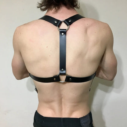 Arnés de pecho de cuero sintético para hombre, tirantes ajustables, arnés corporal bondage, accesorios de ropa gótica, moda