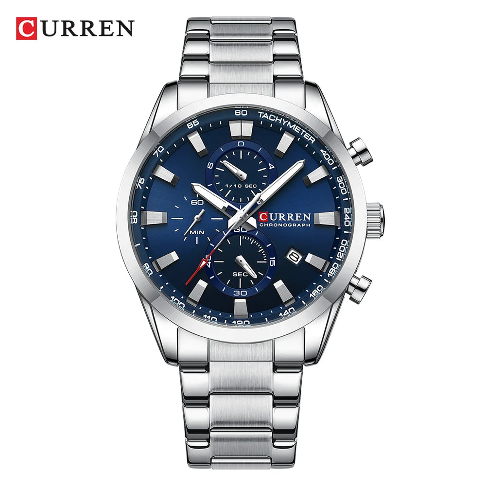 Reloj deportivo CURREN de cuarzo con cronógrafo para hombre - Pulsera de acero inoxidable y esfera multifuncional