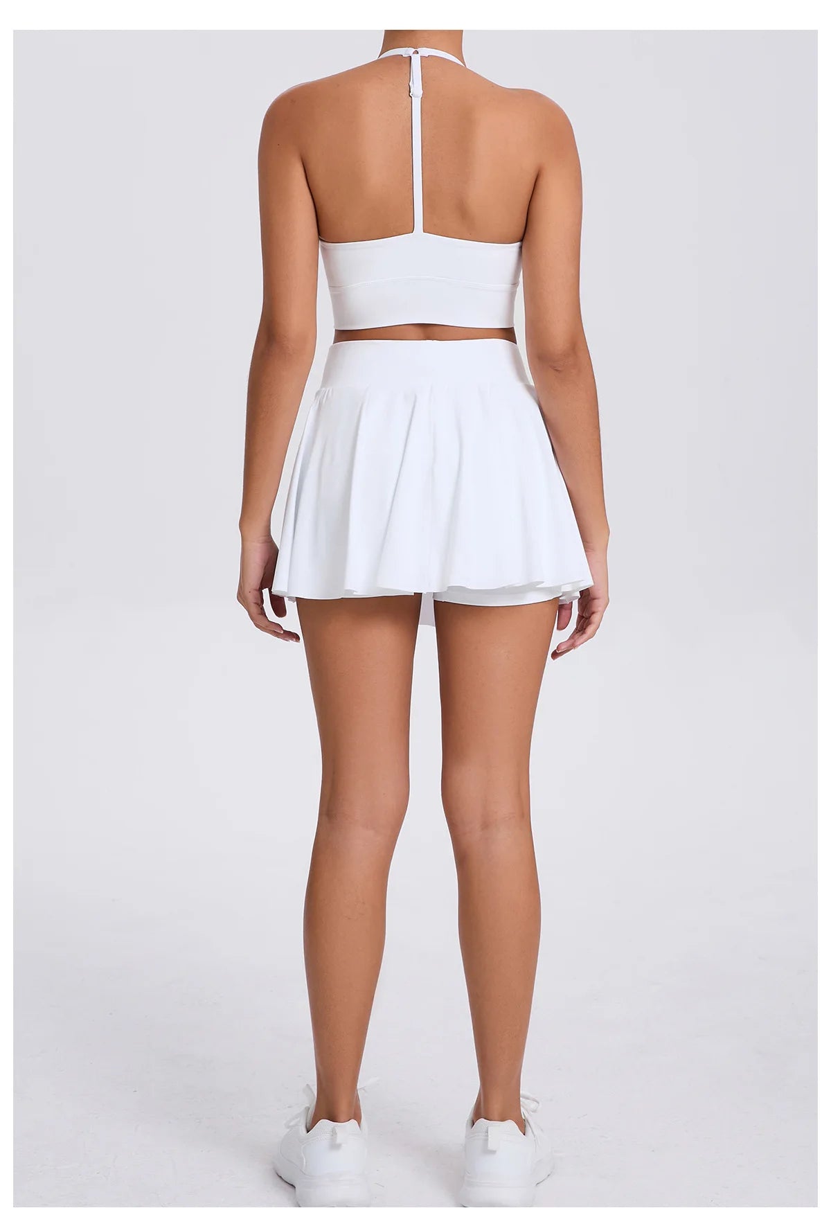 Conjunto de yoga para mujer, sujetador deportivo para exteriores, falda de tenis antiexposición, camiseta sin mangas de yoga transpirable de secado rápido, novedad de 2025