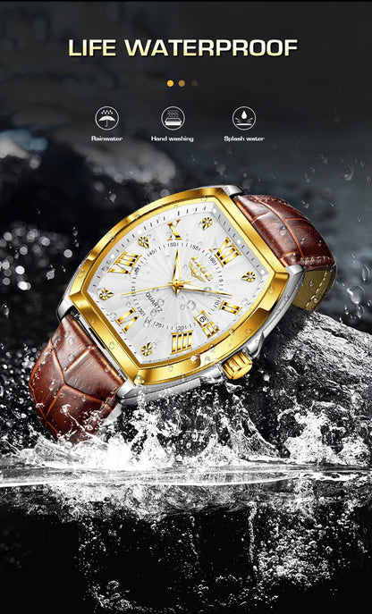 LIGE - Nuevos relojes militares para hombre, marca original de lujo, de cuero, de cuarzo, cronógrafo cuadrado resistente al agua