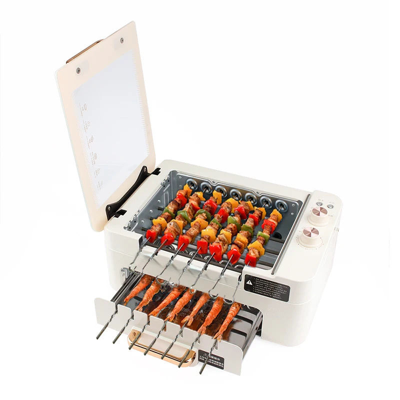 Horno eléctrico sin humo, automático, giratorio, para brochetas de cordero, parrilla para kebab, máquina para asar, olla caliente, estufa, plancha, sartén