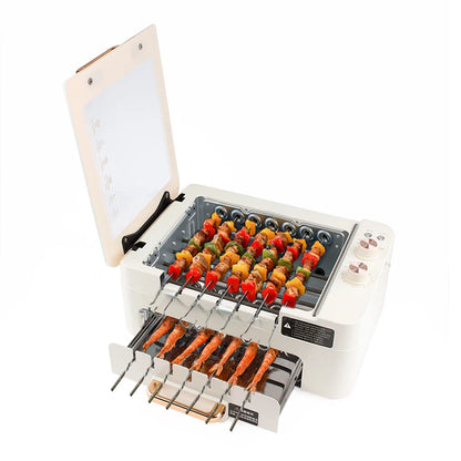 Horno eléctrico sin humo, automático, giratorio, para brochetas de cordero, parrilla para kebab, máquina para asar, olla caliente, estufa, plancha, sartén