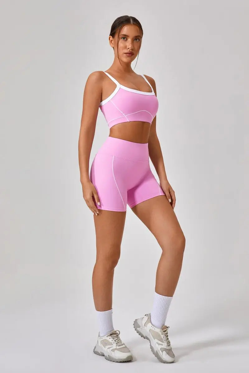 Conjunto deportivo de yoga de verano de 2 piezas con retazos y leggings de cintura alta con abertura para mujer, conjunto de entrenamiento de fitness, chándal deportivo para mujer