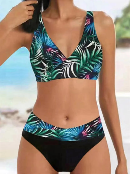 Conjunto de bikini con cuello en V 2024 para mujer, traje de baño de verano con estampado de rayas y patchwork, ropa de playa, traje de baño para mujer, talla 2XL
