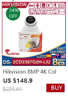Cámara IP Hikvision ColorVu Smart Hybrid Light DS-2CD1383G2-LIU 4K 8MP con doble luz blanca y micrófono integrado.