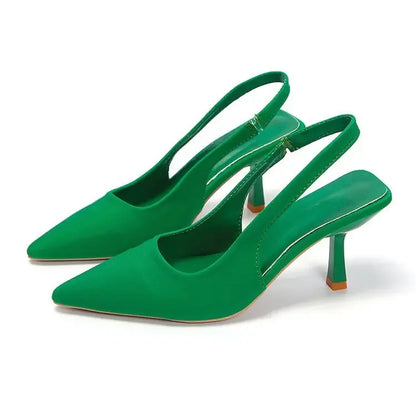 2024 Primavera Verano Nuevo Estilo Punta Puntiaguda Tacón Fino Tacón Alto Zapatos Sencillos Espalda Espacio Bolsa Cabeza Zapatos Frescos Falda De Mujer Tacón Alto