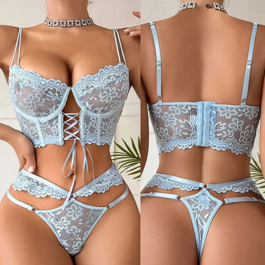 Conjunto de lencería sexy de talla grande para mujer, sujetador con aros y encaje floral, conjunto de sujetador con push-up, kit de sujetador delicado