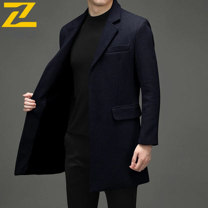 Abrigo de lana de invierno COMXZ 2025 para hombre, estilo retro, grueso, de cachemir, ropa urbana coreana, ligero, de lujo, con mezcla de lana.