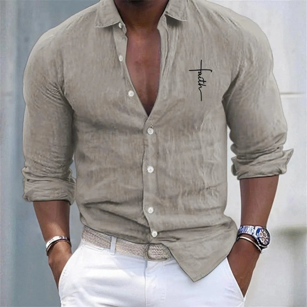 Camisa de lino para hombre, informal, hawaiana, de manga larga, con solapa, para vacaciones, primavera y otoño, con botones, tallas XS-6XL