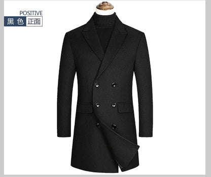 Nueva chaqueta cortavientos larga de lana de alta calidad para hombre, color negro y gris, clásica, gruesa y cálida, ideal para otoño e invierno (2025).