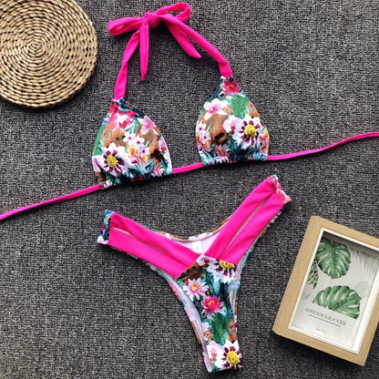 Bikini 2024 Sexy Leopardo Estampado Floral Halter Traje de Baño Traje de Baño Mujeres Bikini Conjunto Traje de Baño Playa Bikini Femenino Banadores Mujer