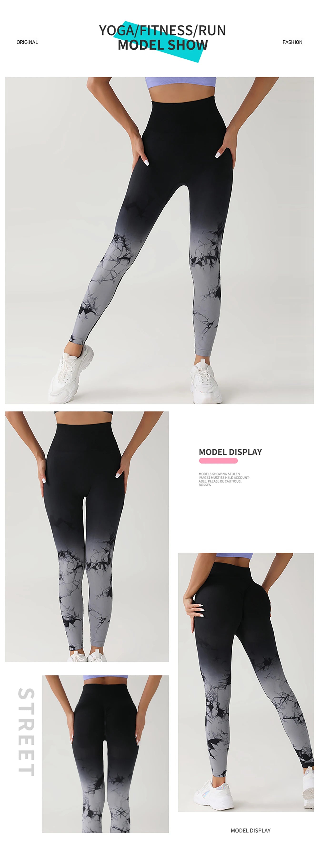 Pantalones de yoga con efecto tie-dye degradado, sin costuras, para mujer, para correr y hacer deporte, cintura alta y levantamiento de cadera, ropa de fitness elástica ajustada.